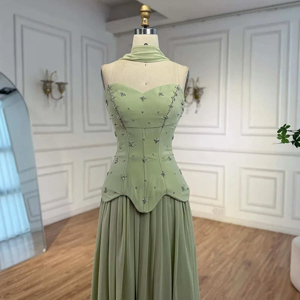 Classy Sage Green   A-Line Chiffon Evening Dress LA73073