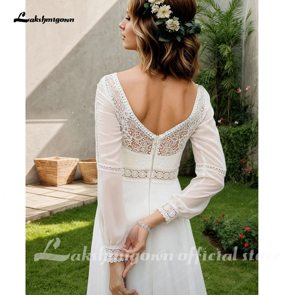 Custom Long Sleeve Chiffon Wedding Dress For Plus Size Women