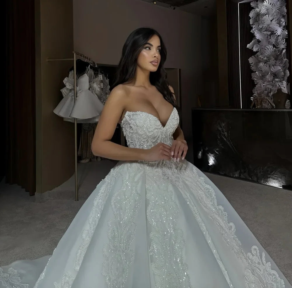 Custom Made Wedding Dress Strapless V Neck A Line Bridal Gown For Brides