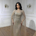 Luxury Blue Diamond Evening Dress With Cape LA73426