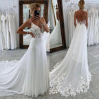 Boho Beach A Line Chiffon Wedding Dress With V Neck And Spaghetti Straps