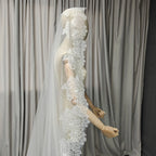 Customized Long Mantilla Veil with Eyelash Lace, 2.5m/3m Ivory Veil with Hidden Comb, Chantilly Eyelash Lace Wedding Veil