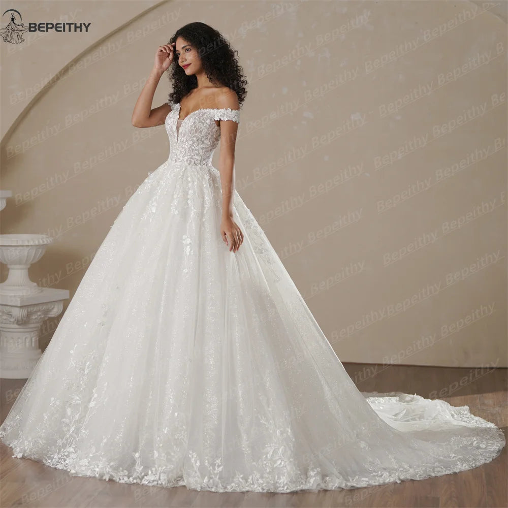 Custom Off The Shoulder Lace Wedding Dress Ivory Bridal Gown Women 2025
