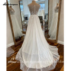 Customized A Line Off White Tulle Bridal Beach Wedding Dress With Cap Sleeves