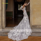 Custom Mermaid Wedding Dress Strapless Long Sleeve 3D Floral Bridal Gown
