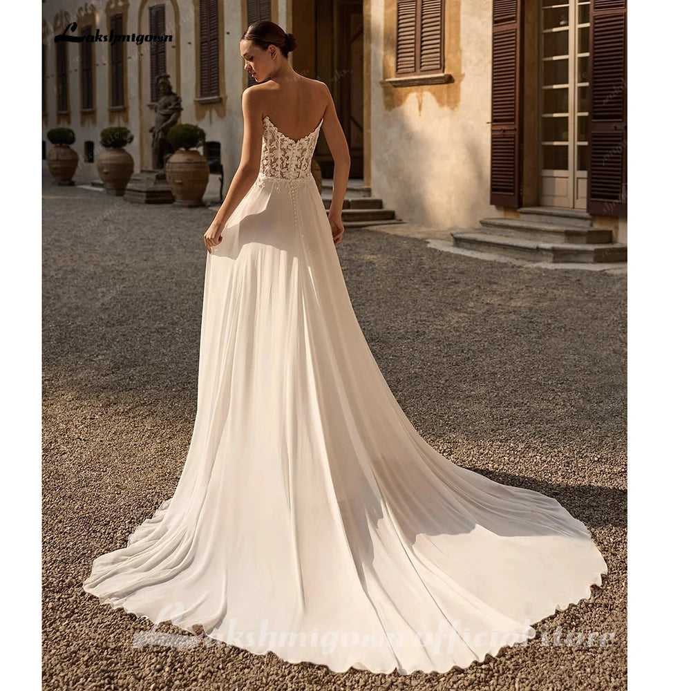 Lakshmigown Two Piece Wedding Dress Sheer Lace Corset Chiffon Cape A Line Custom
