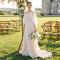 Boho V Neck Wedding Dress Batwing Sleeve Draped Ruched A Line Bridal Gown