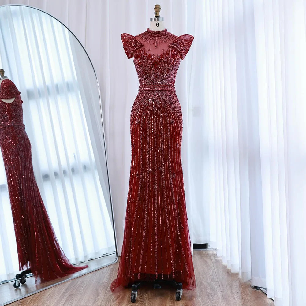 Luxury Caramel Mermaid Beaded Evening Dress LA73082