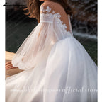 Lakshmigown Puffy Long Sleeves A Line Wedding Dress Deep V Plus Size Custom