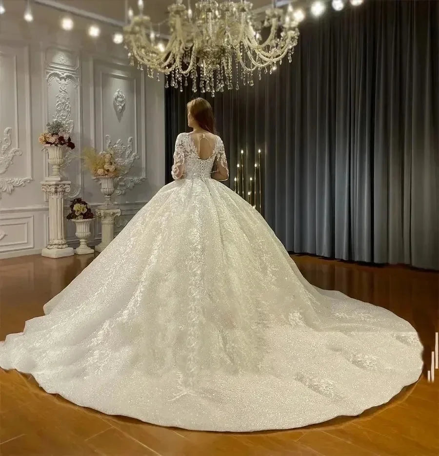 Modest Custom Muslim Wedding Dress Long Sleeve Lace Bridal Gown