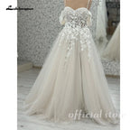 Lakshmigown Off The Shoulder Champagne Wedding Dress Lace Applique Custom
