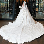 Mocaca Sequin Lace Applique Off Shoulder Long Sleeve Ball Gown Wedding Dress