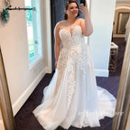 Lakshmigown Plus Size A Line Wedding Dress Off Shoulder Lace Floral Customized