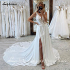 Lakshmigown A-Line Split Chiffon Illusion Bodice Customized Beach Wedding Dresses for Women Appliques Summer Boho Bride Dress