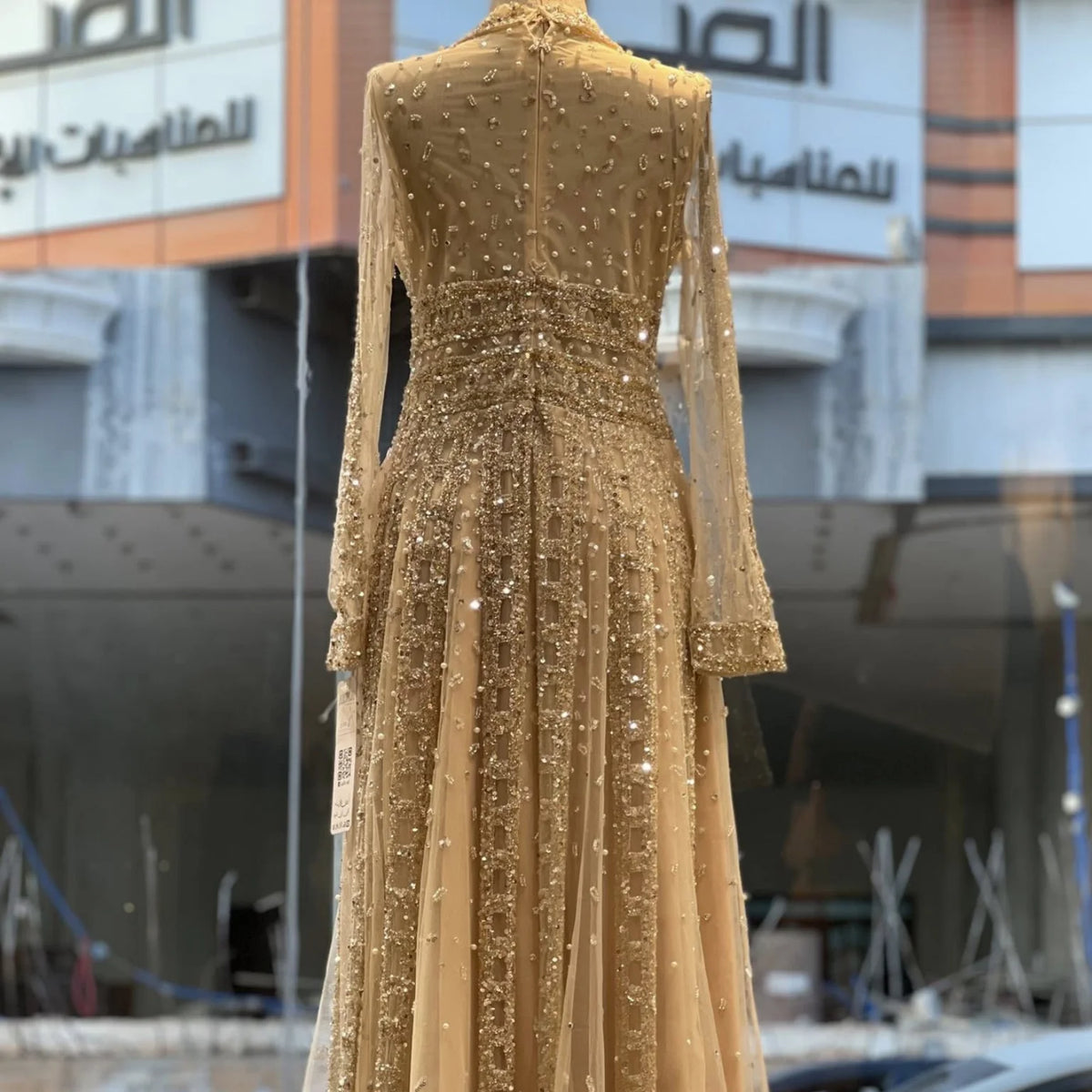 Luxury Beaded A Line Evening Dress With Lapel Collar For Modest Formal Wear