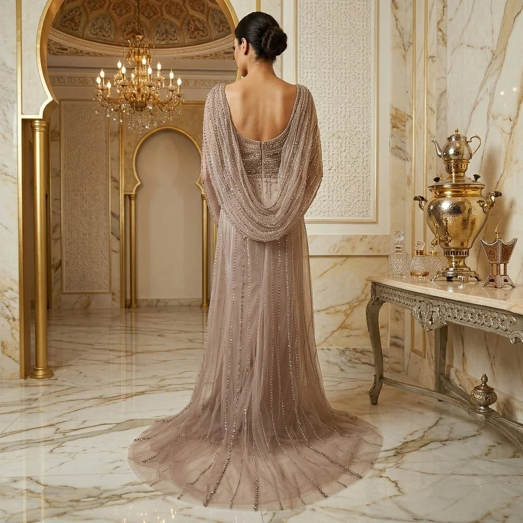 Customized Mermaid Beaded Evening Gown With High Split Wedding Dress For Women