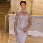 Serene Hill Luxury Pink Mermaid Beaded Pearl Customized Evening Gown