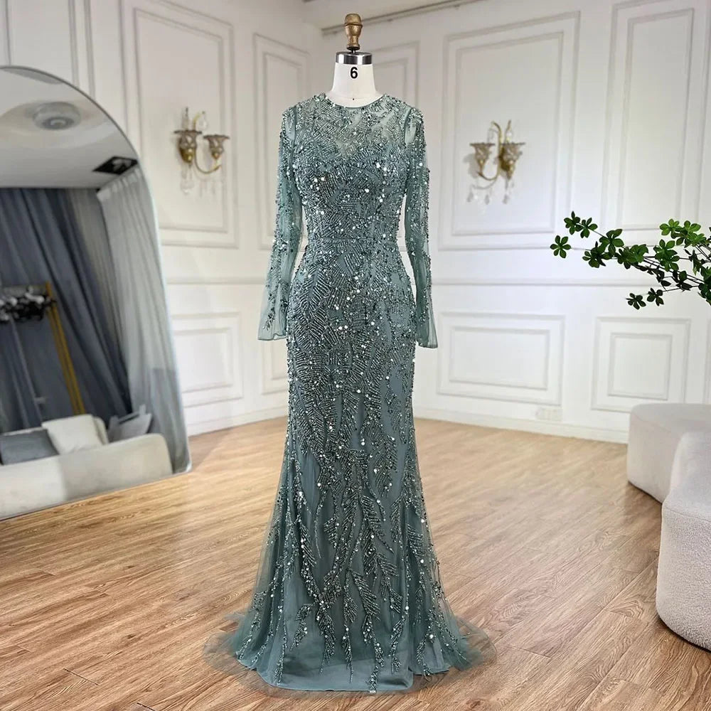 Serene Hill Turquoise Mermaid Beaded Evening Dress Custom Wedding Gown Women