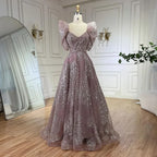 Customized Pink A Line Beaded Evening Dress For Wedding Party Women