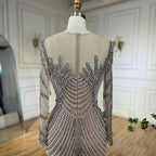 Customized Nude Long Sleeves Beaded Evening Dress With Pearl Gown For Women