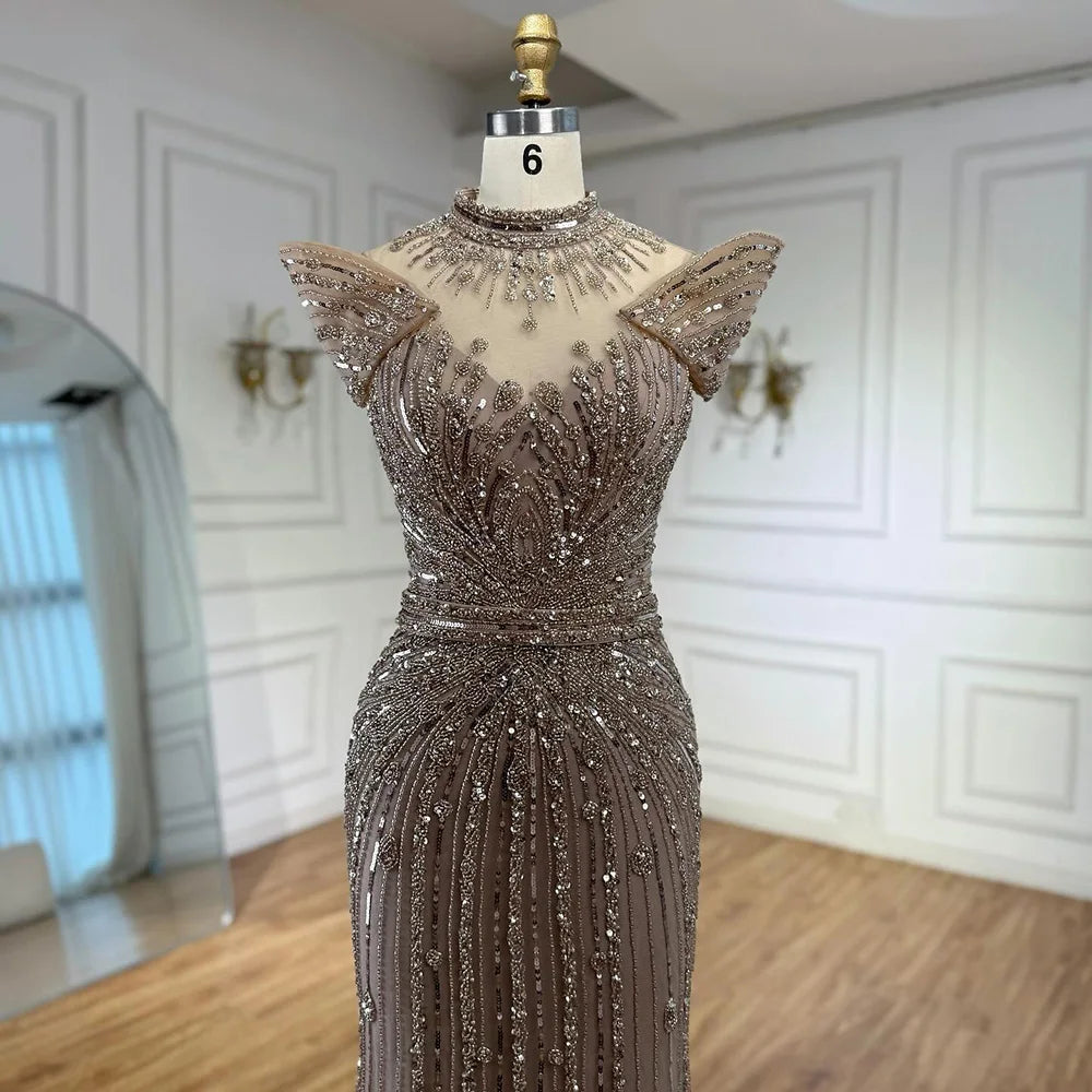 Luxury Caramel Mermaid Beaded Evening Dress LA73082