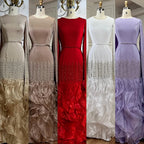 Champagne Mermaid Cape Sleeves Beaded Satin Evening Gown For Party Custom