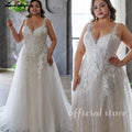 Custom Plus Size A Line Wedding Dress V Neck Tulle Appliques Bridal