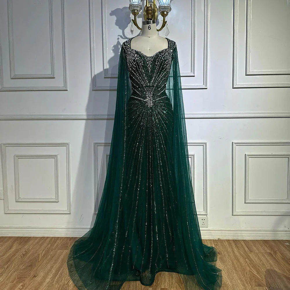 Dubai Luxury Nude Cape Sleeves Beaded Evening Dress LA72575A