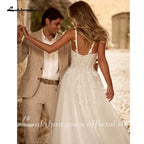 Custom Sequined Tulle Wedding Dress Spaghetti Straps V Neck Gown