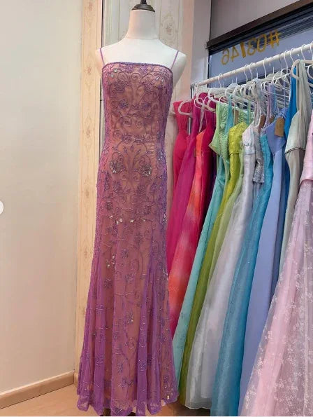 Abito da sera lungo sirena in tulle con spalline sottili lussuoso Y8137