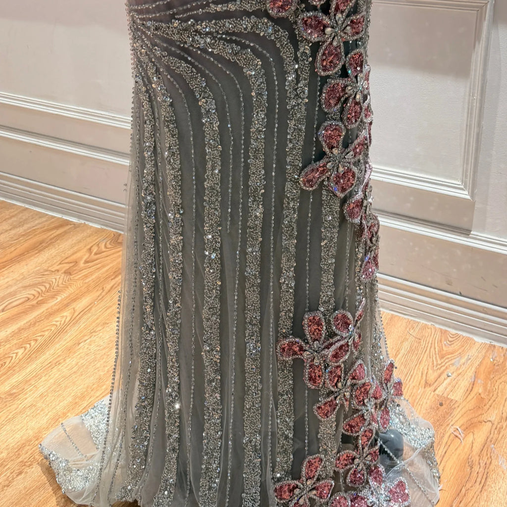 Serene Hill Pink Ombre Heavy Beaded Mermaid Evening Dress For Women