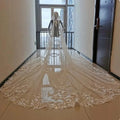 Ivory One Layer Cathedral Wedding Veil With Lace Appliqued Edge