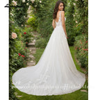 Custom A Line Plunging V Neck Wedding Dress With Tulle Skirt