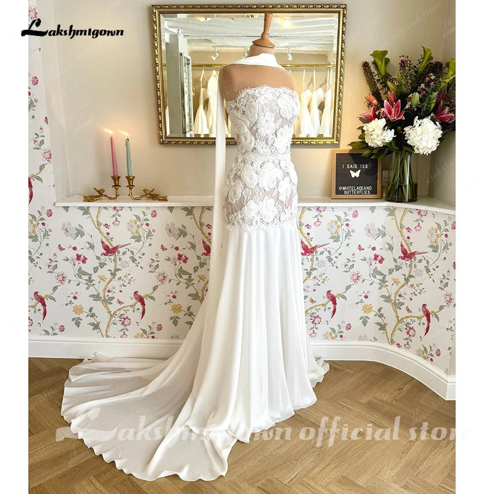 Customized Strapless Illusion Mermaid Wedding Dress With Shawl Open Back