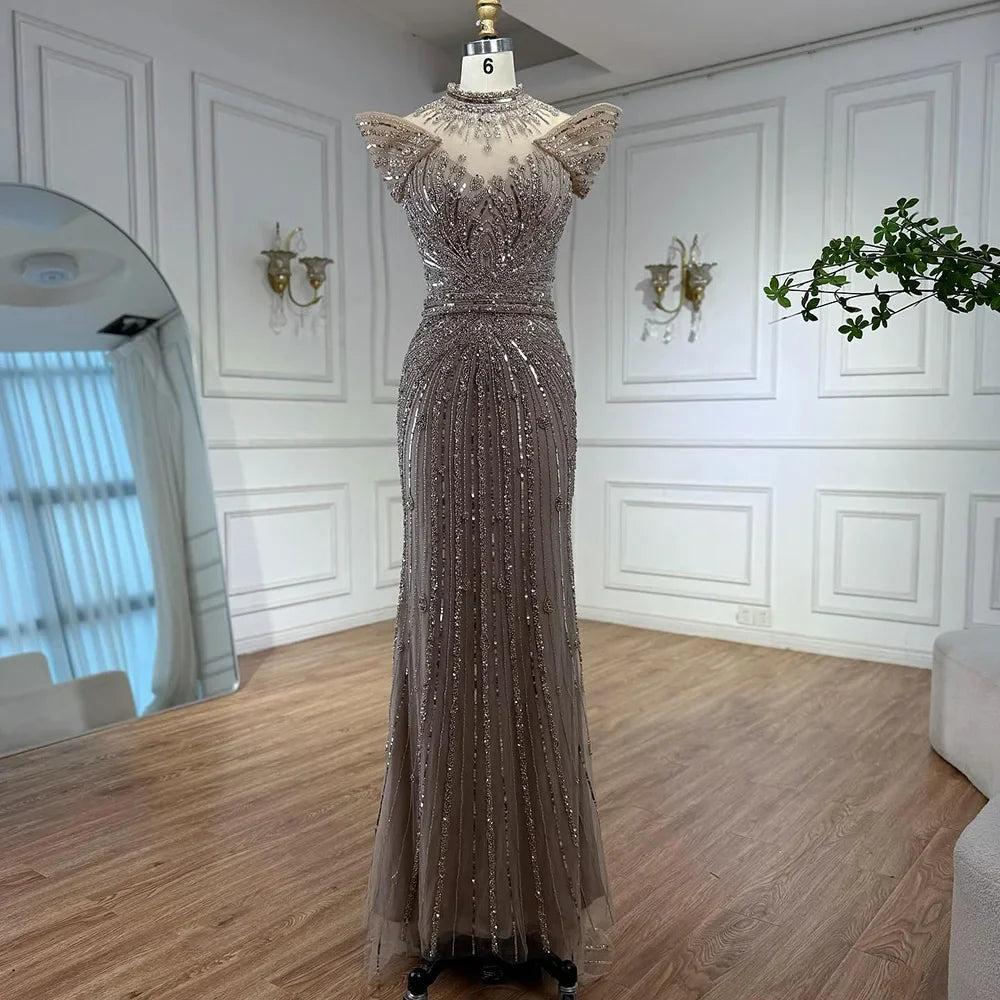 Luxury Caramel Mermaid Beaded Evening Dress LA73082