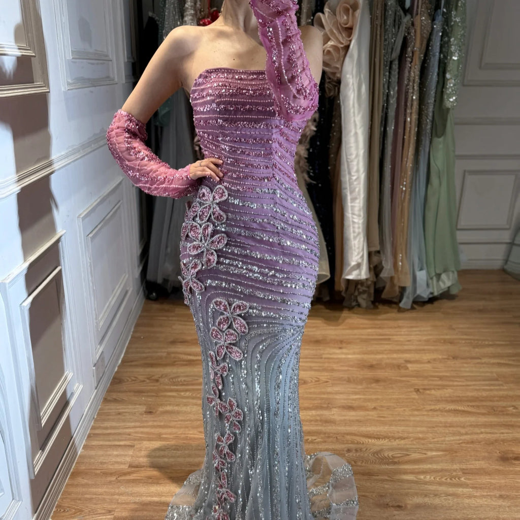 Serene Hill Pink Ombre Heavy Beaded Mermaid Evening Dress For Women