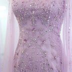 Sharon Said Luxus Dubai Aqua Flieder Meerjungfrau Abendkleid mit Umhangärmel und Überkreuzung Damen Hochzeitsfestkleid SS391 Maßgeschneidert