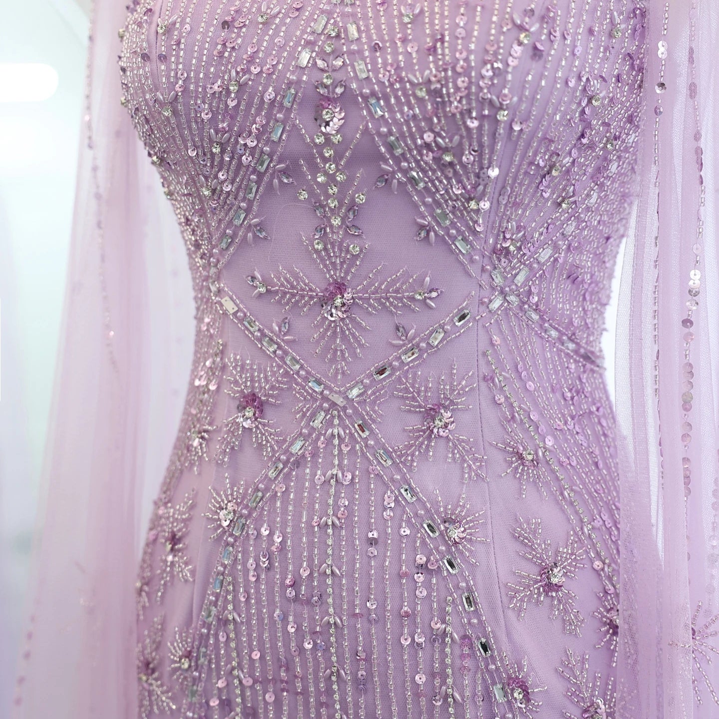Sharon Said Luxus Dubai Aqua Flieder Meerjungfrau Abendkleid mit Umhangärmel und Überkreuzung Damen Hochzeitsfestkleid SS391 Maßgeschneidert