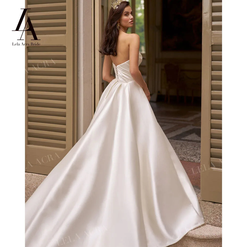 Lela Acra Sweetheart Satin Wedding Dress Princess Plus Size Bridal Gown