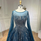 Serene Hill Blue Cape Sleeve Beaded Aline Evening Dress Custom Party Gown