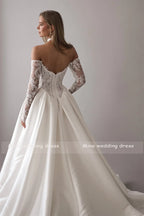 Custom Sweetheart Wedding Dress A Line Satin Skirt Backless Lace Bridal Gown