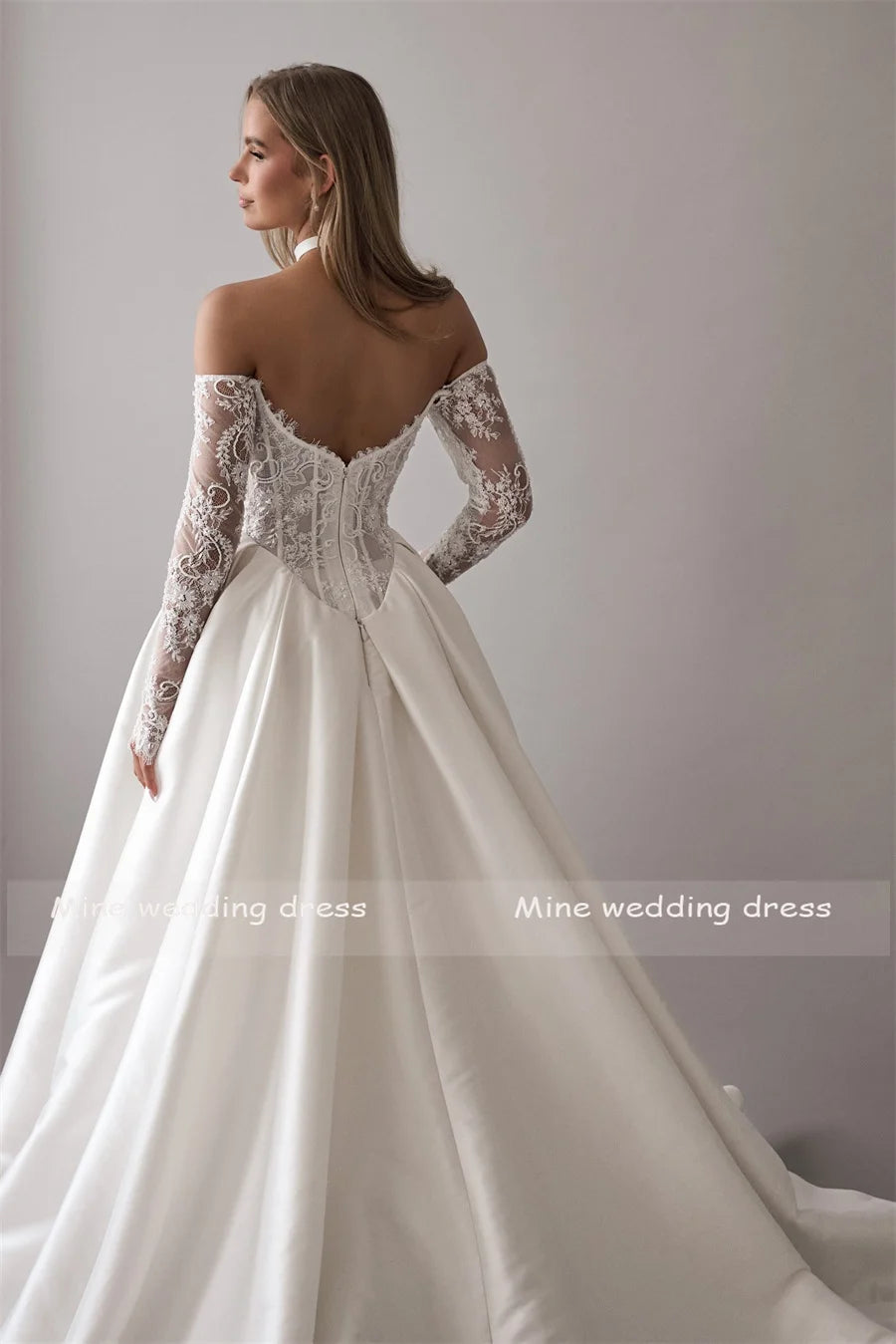 Custom Sweetheart Wedding Dress A Line Satin Skirt Backless Lace Bridal Gown