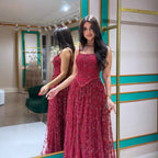 Luxury Sage Green Beaded A-Line Spaghetti Strap Evening Dress LA72805