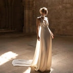 Elegant Satin Halter Mermaid Wedding Dress Backless Deep V Neck Gown