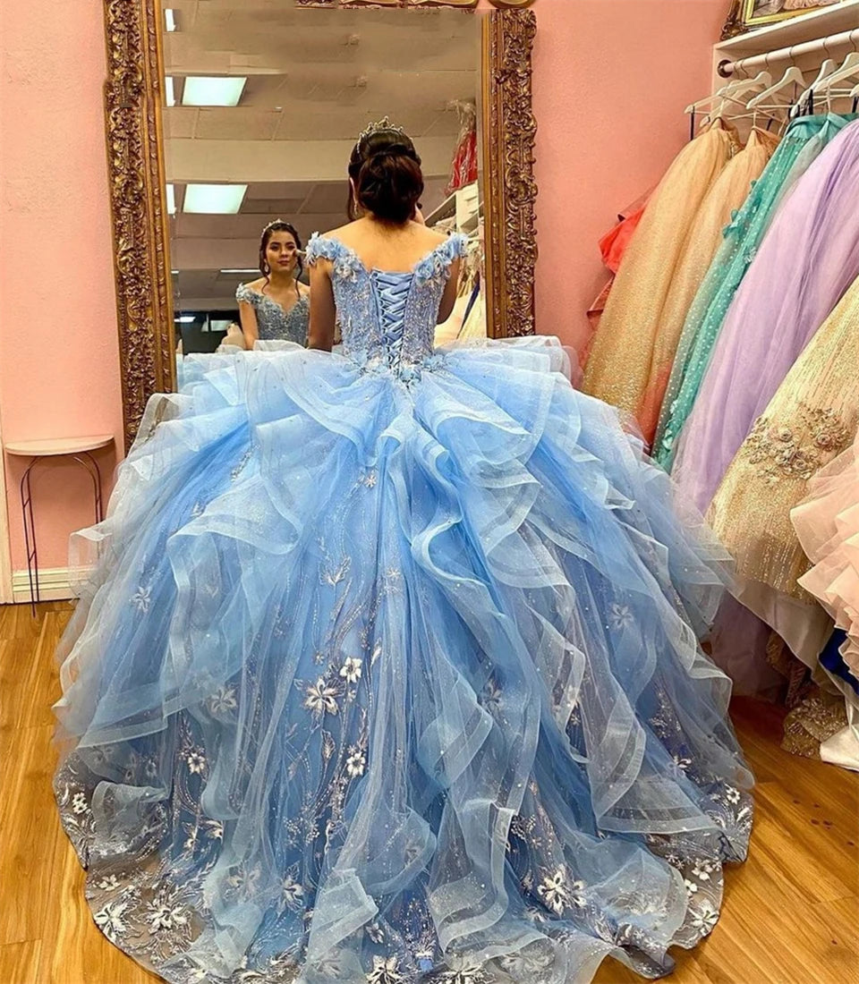 2026 Sky Blue Quinceanera Dresses Beading Sweetheart Appliques Ball Gown Lace Up Graduation Party Dress Robes De Bal