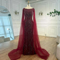 Customized Caramel O Neck Mermaid Evening Dress With Cape Sleeve