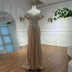 Luxury Beaded Mermaid Off Shoulders Evening Dress Custom Nude Gown For Women