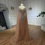 Dubai Luxus Nacktes Abendkleid mit Umhangärmeln und Perlenbesatz LA72575A