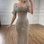 Customized Pink Beaded Off Shoulder Mermaid Evening Dress For Women