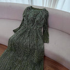 Wine Red Long Sleeve Muslim Evening Dress Beaded Pearl Plus Size Party Gown
